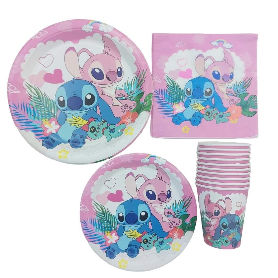 Pink Lilo & Stitch - 40 Piece Cups Plates And Napkins